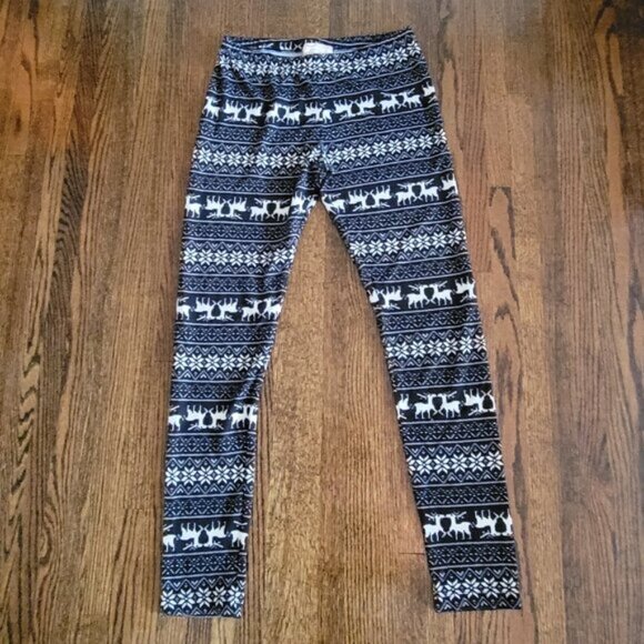 Pink Rose Holiday Tights Reindeer Print Leggings Women's Size Medium - Picture 4 of 8